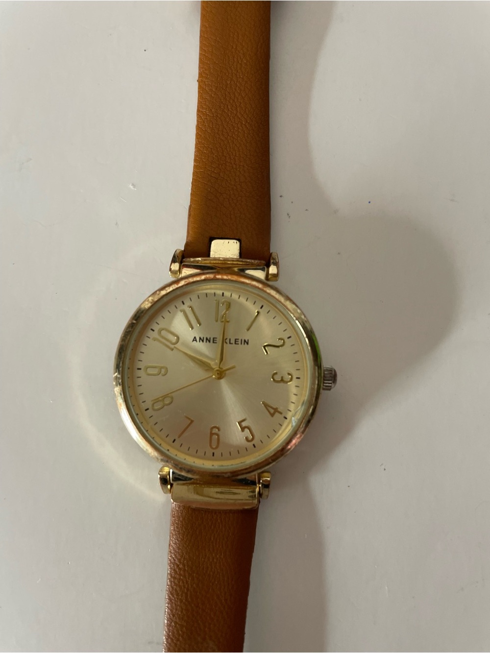 Anne Klein Gold-Tone Dial Watch with Tan Leather Strap